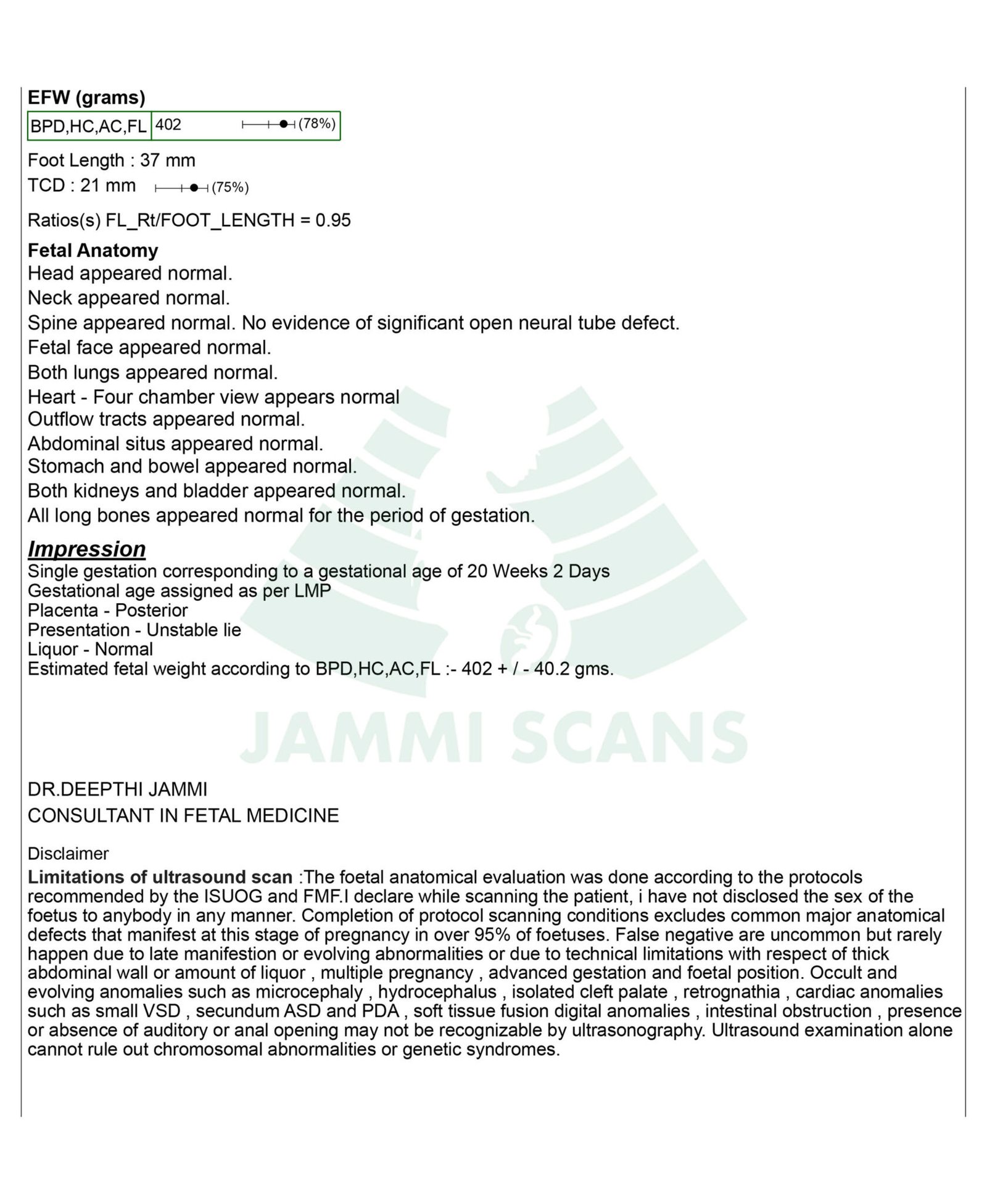 Anomaly scan report normal in 2023