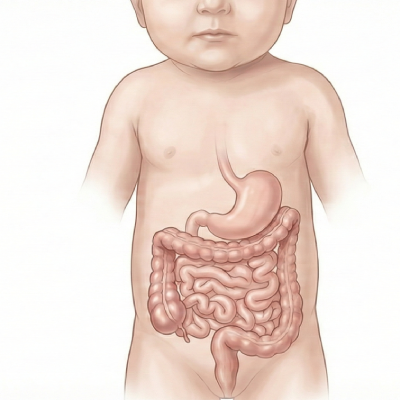 Presence and normal appearance of the stomach and intestines